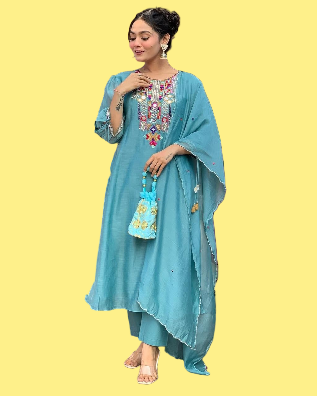 Nitya - Mystic Teal Kalamkari Flared Kurti