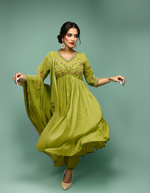 Forest Green Ajrakh Print Anarkali Suit
