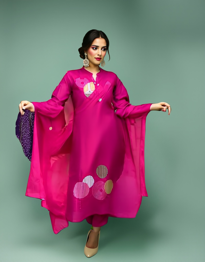 Nitya - Fuschia Pink Schiffli Embroidered Kurti